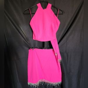 Rachel Zoe Hot Barbie Pink Rhinestone Halter 2 Piece Set